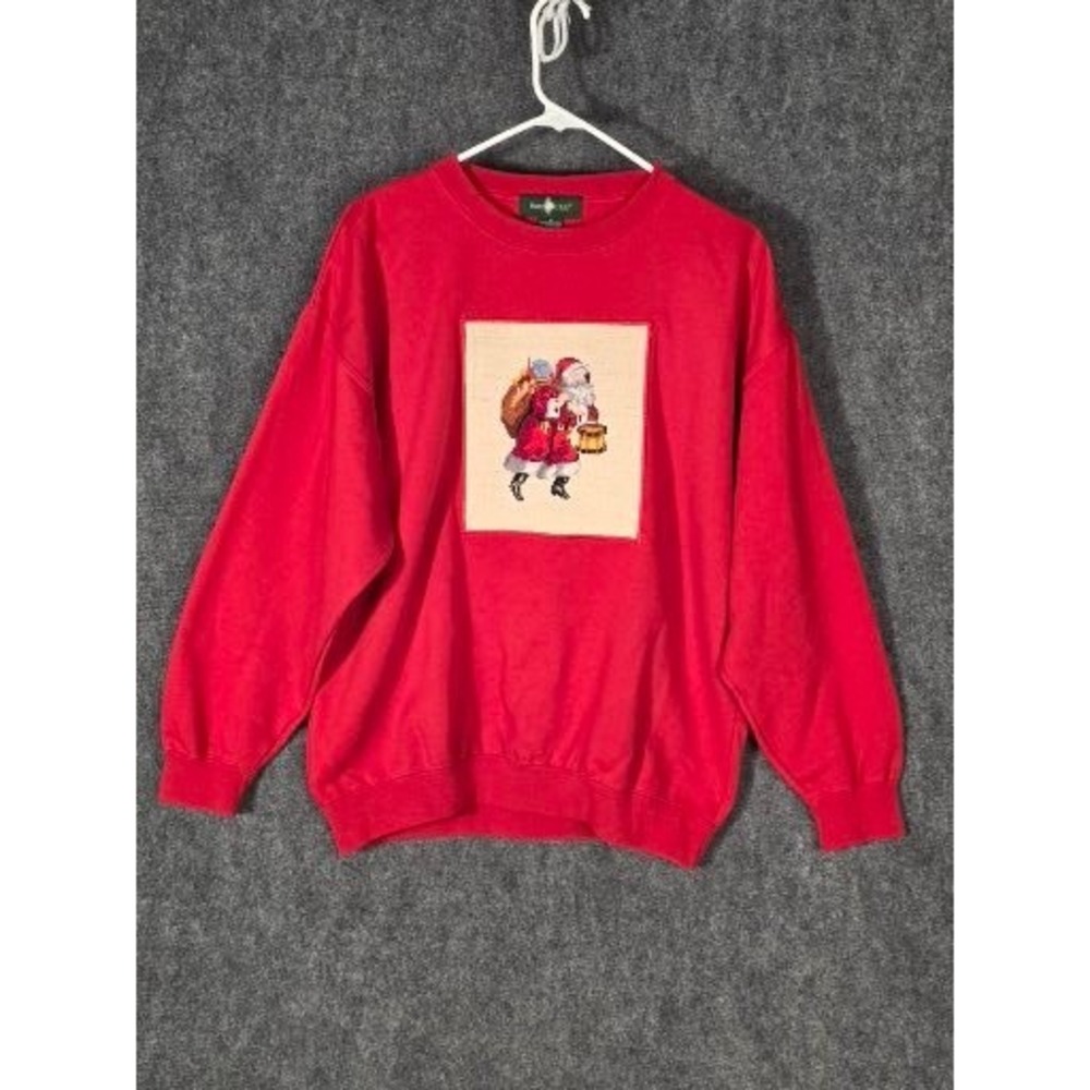 VTG Hunt Club Red Santa Claus Embroidered Crewneck Sweatshirt Women's Medium